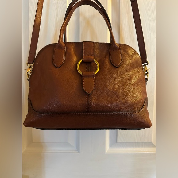 Frye Ring Dome Cognac Brown Satchel Shoulder Handbag 2 Ways to Carry *BEAUTIFUL* - Picture 15 of 16